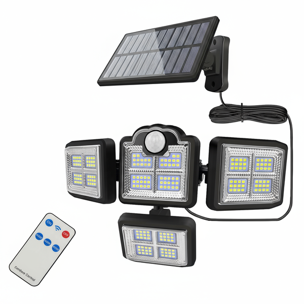 Solar Motion Sensor Security Light - 4 Adjustable Heads, with Solar Panel