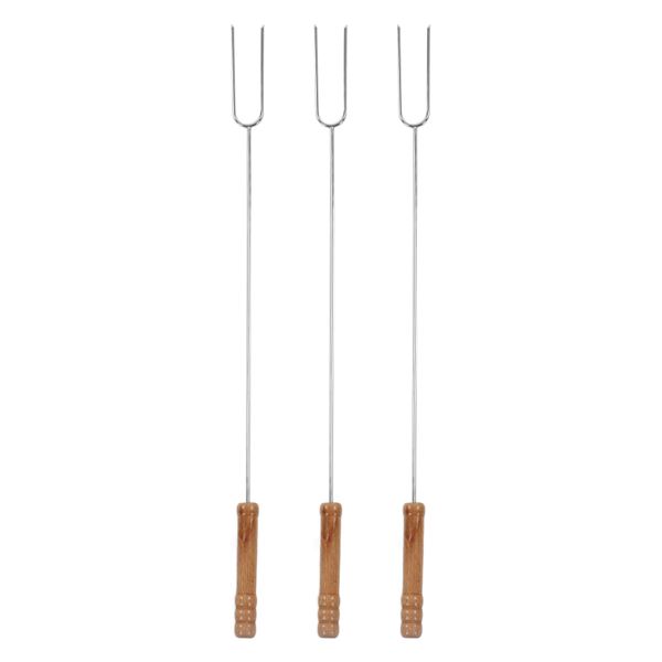 3 Pieces Beechwood Forks - 47.2cm Stainless Roasting Sticks