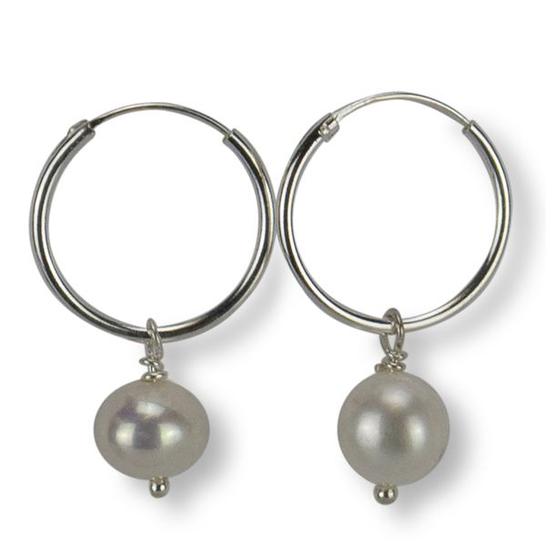 Trans Continental Marketing - White Pearl Hoop Earrings - 14mm