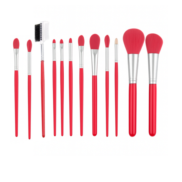 Red Make Up Brushes - 12 Pieces
