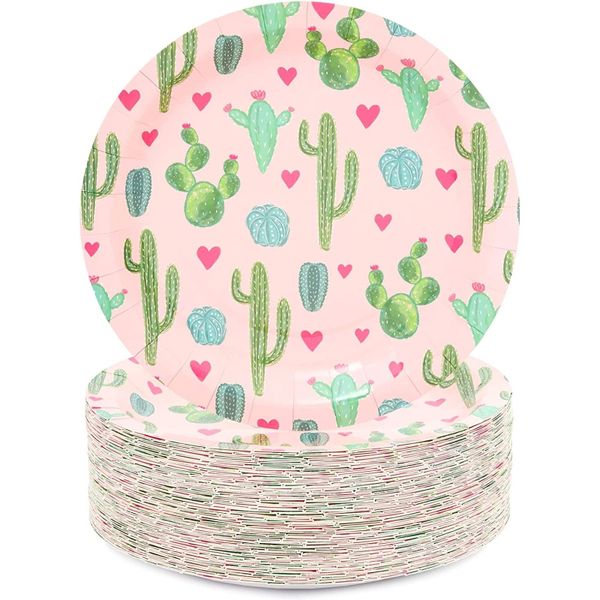 Topika - 80 Pack Cactus Paper Plates 9in Fiesta Disposable Plates for Party