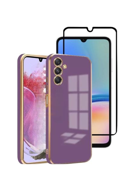 Electroplated Soft Edge Case &amp; Screen Protector For Samsung Galaxy A34-Pink