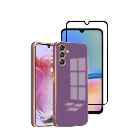 Electroplated Soft Edge Case & Screen Protector For Samsung A14-Purple Image