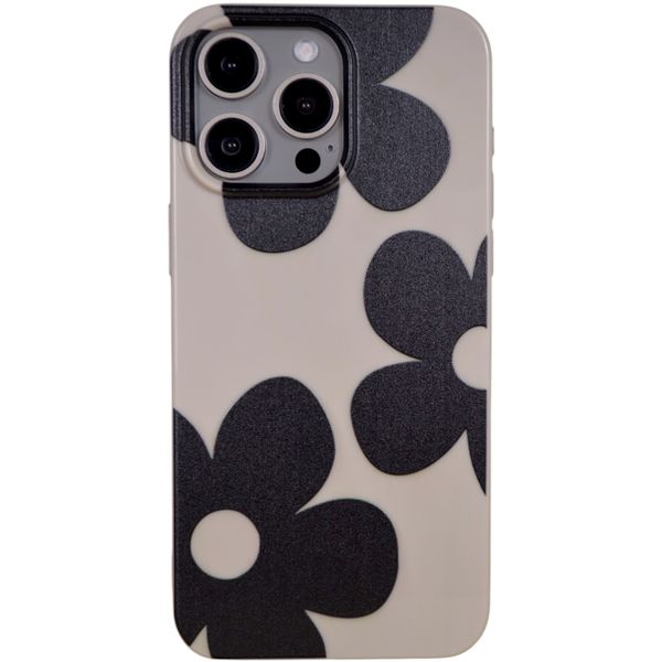 Phone Case with Black Floral Print - 15 Pro Max - Beige