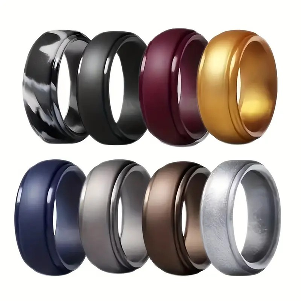 Men's Silicone Ring Set - Simple &amp; Sporty - 8-Piece