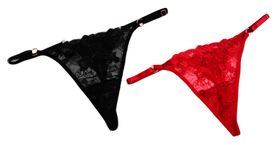 OMG Sexy Silky Lacy Crotchless Pearl Thong Panties Lingerie - Red