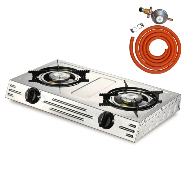 2 Burner Carbon Steel Gas Stove Plus Gas Pipe - LB57021