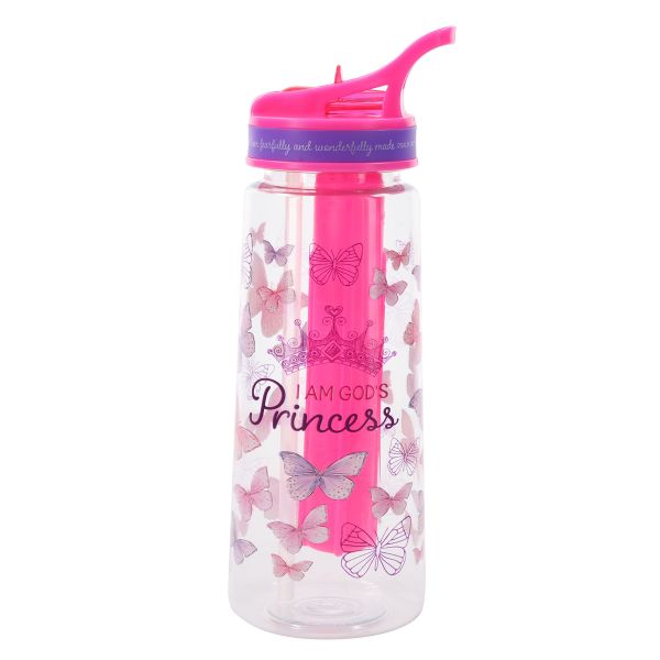 Plastic Water Bottle with Freezing Tube - I Am God's Princess, Butterflies