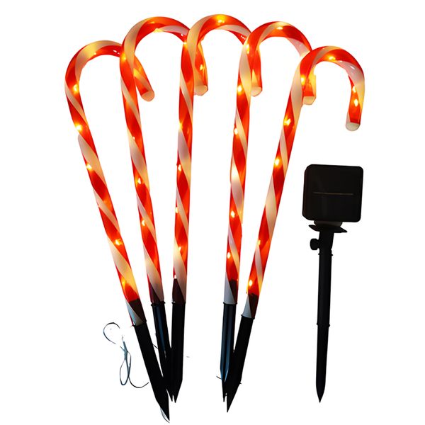 Solar Candy Cane Christmas Lights - Outdoor Holiday Pathway Decor - 5 Piece
