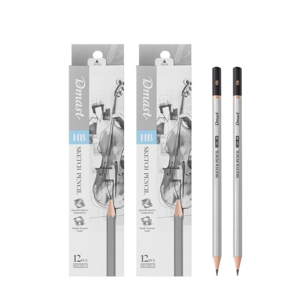 Dmast Sketching Pencil HB 12pcs Black 2 packs