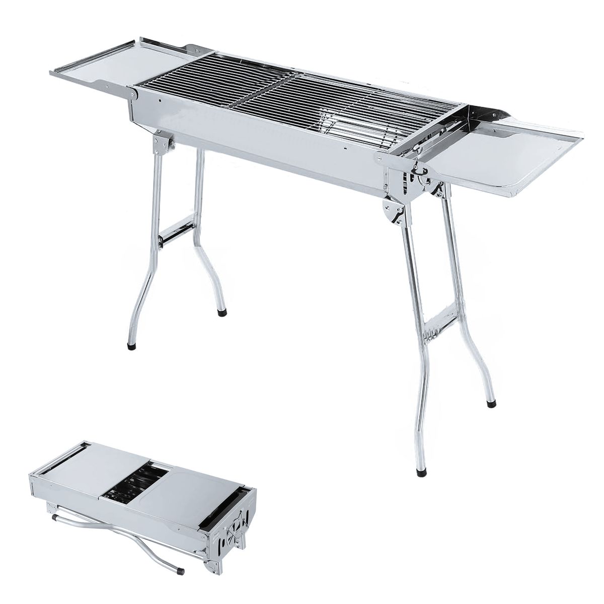 LMA 70x30x75cm Stainless Steel Folding Braai Stand with Seasoning Wings