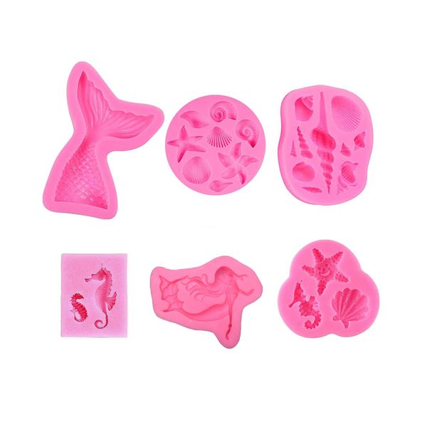6 Pieces Mermaid Silicone Mold Marine Fondant Silicone Mold Chocolate Mold