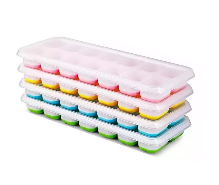 Elegant Pop-Out Silicone Ice Cube Tray with PP Lid - 4 Piece