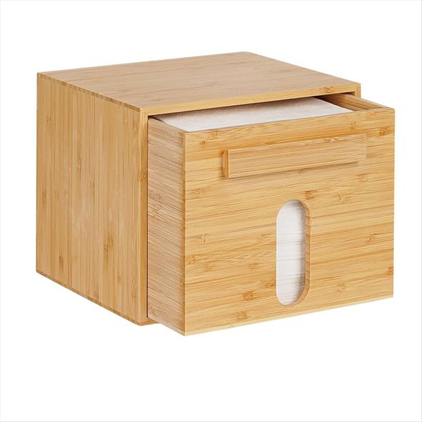 Disposable Face Towel Holder Bamboo Storage Box, Facial Towels Container Bo