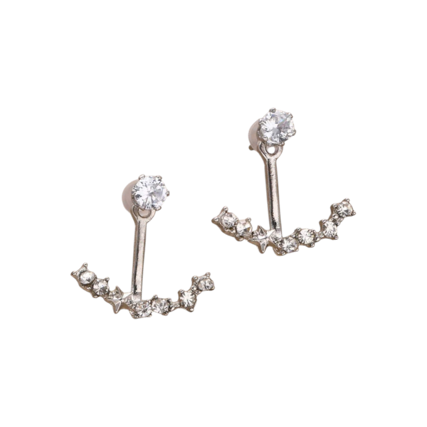 Front &amp; Back Rhinestone Detailing Earrings - Silver