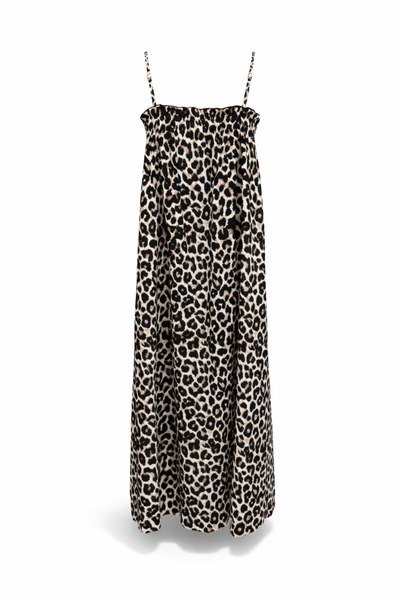 Katie Leopard Print Ruched Linen Dress