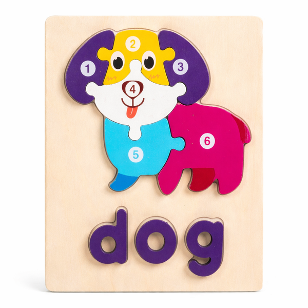 Kids Wooden Dog Shape Puzzle Board - Multicolour - 10 Pieces