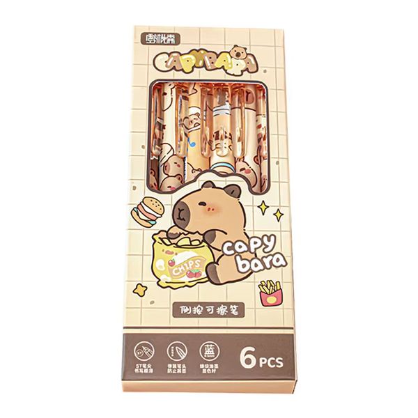 6Pcs Cute Capybara Gel Pens Kawaii Pen Set Quickly-Drying Blue Erasable Pen