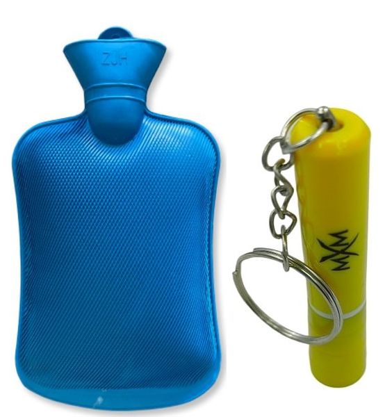 2L Rubber Ribbed Hot Water Bottle With MXM Keyring Flashlight- 3 Pack