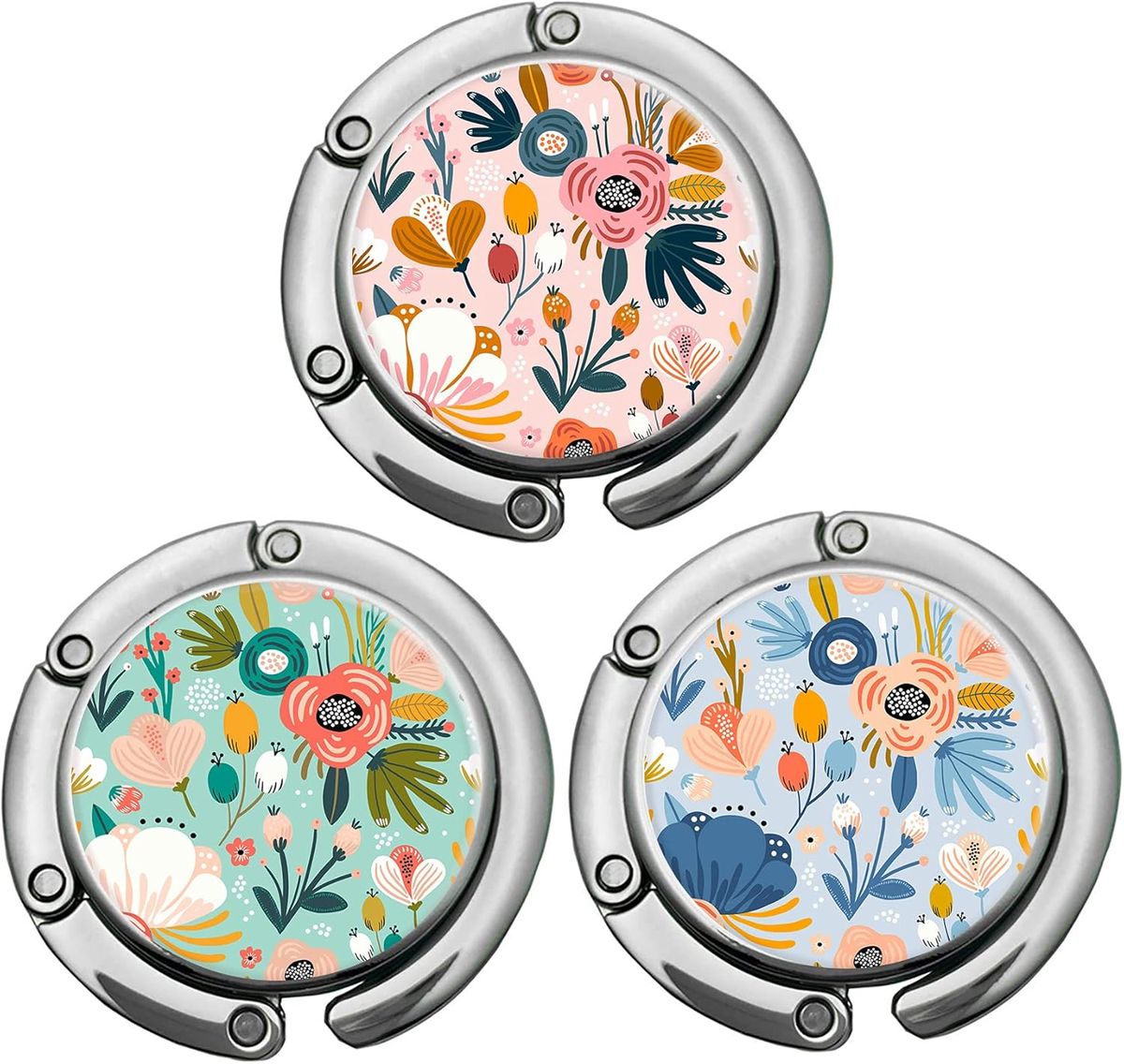 3-Piece Floral Hooks - Foldable Purse Hook, Women's Bag Table Hanger Collection