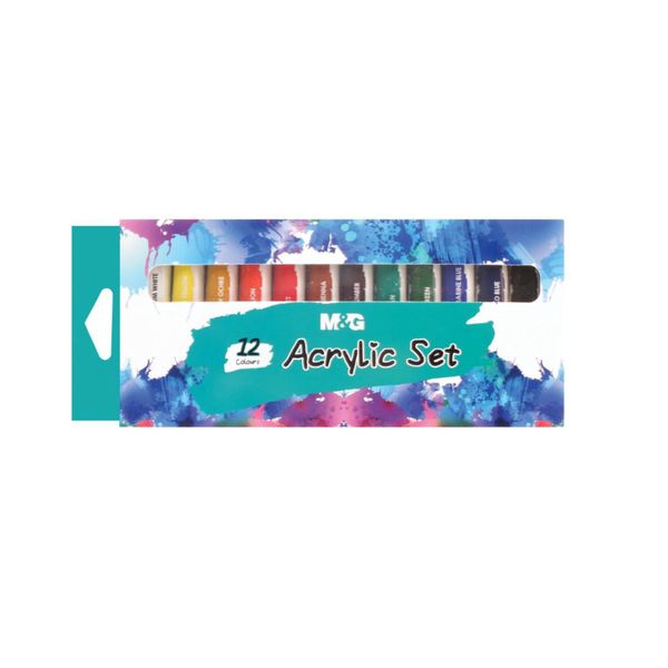 M&amp;G Bright Acrylic Paints, Water-Dilutable 12ml Tubes - 12 Colours