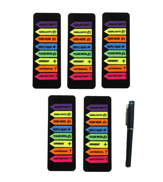 Pack of 5 Sticky Note Flags and Black Pen for Office Use