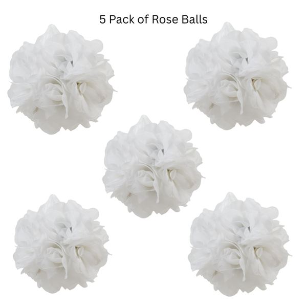 5 Pack of Rose Ball White -14cm