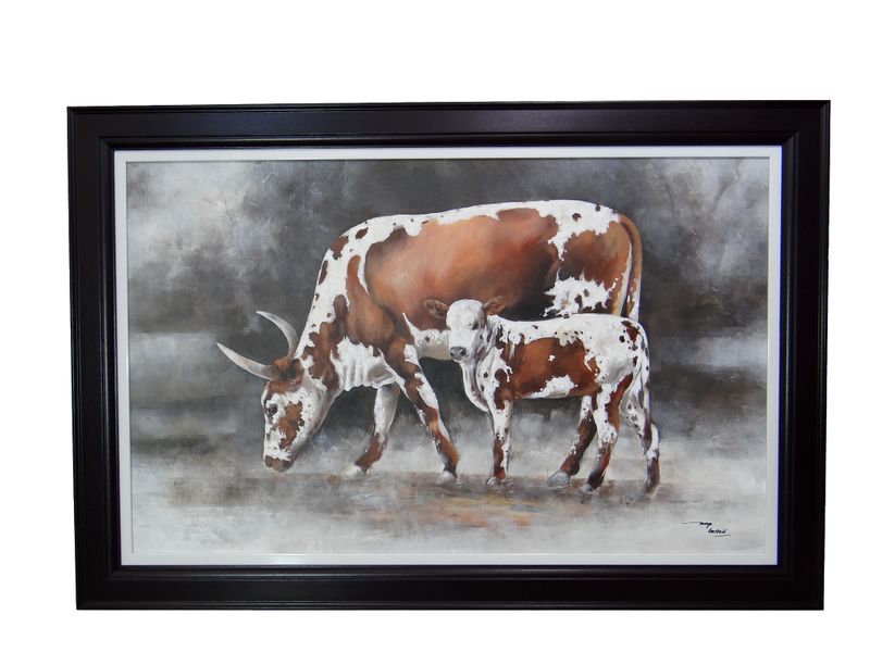 EHD - Framed Fine Art Painting - Nguni Cow with Calf