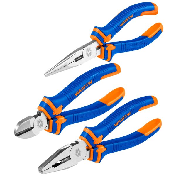 Wadfow - 3 Pce Plier Set (Combination + Long Nose +Diagonal Cutting)
