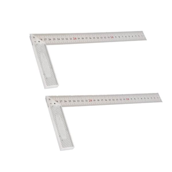 2Pcs 11.8in Stainless Steel Right Angle Ruler Woodworking Measuring Tool