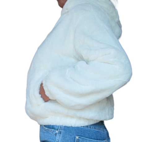 White Fluffy Faux Fur Zip Up Hoodie