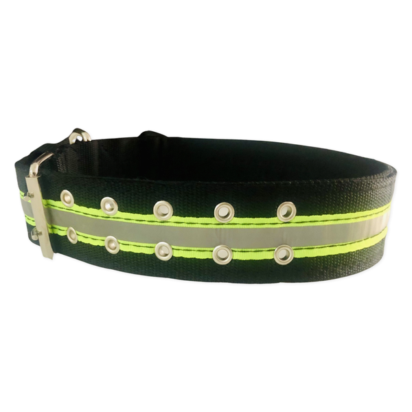 Large Dog Black - Heavy Duty Collar with Green Reflective Strip