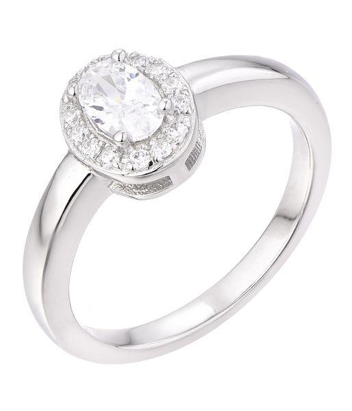 Sterling Silver Oval Halo Solitaire Engagement Wedding Ring SR00013