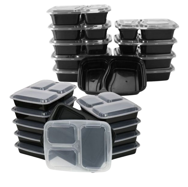 Premium 2 and 3 Compartment Meal Prep Containers -Combo Set of 20-Versatile