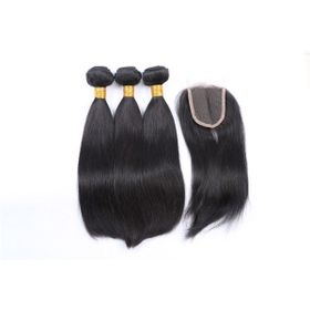 Brazilian Virgin Straight Hair Weaves 3 Bundles with Closure 8 Inches ...