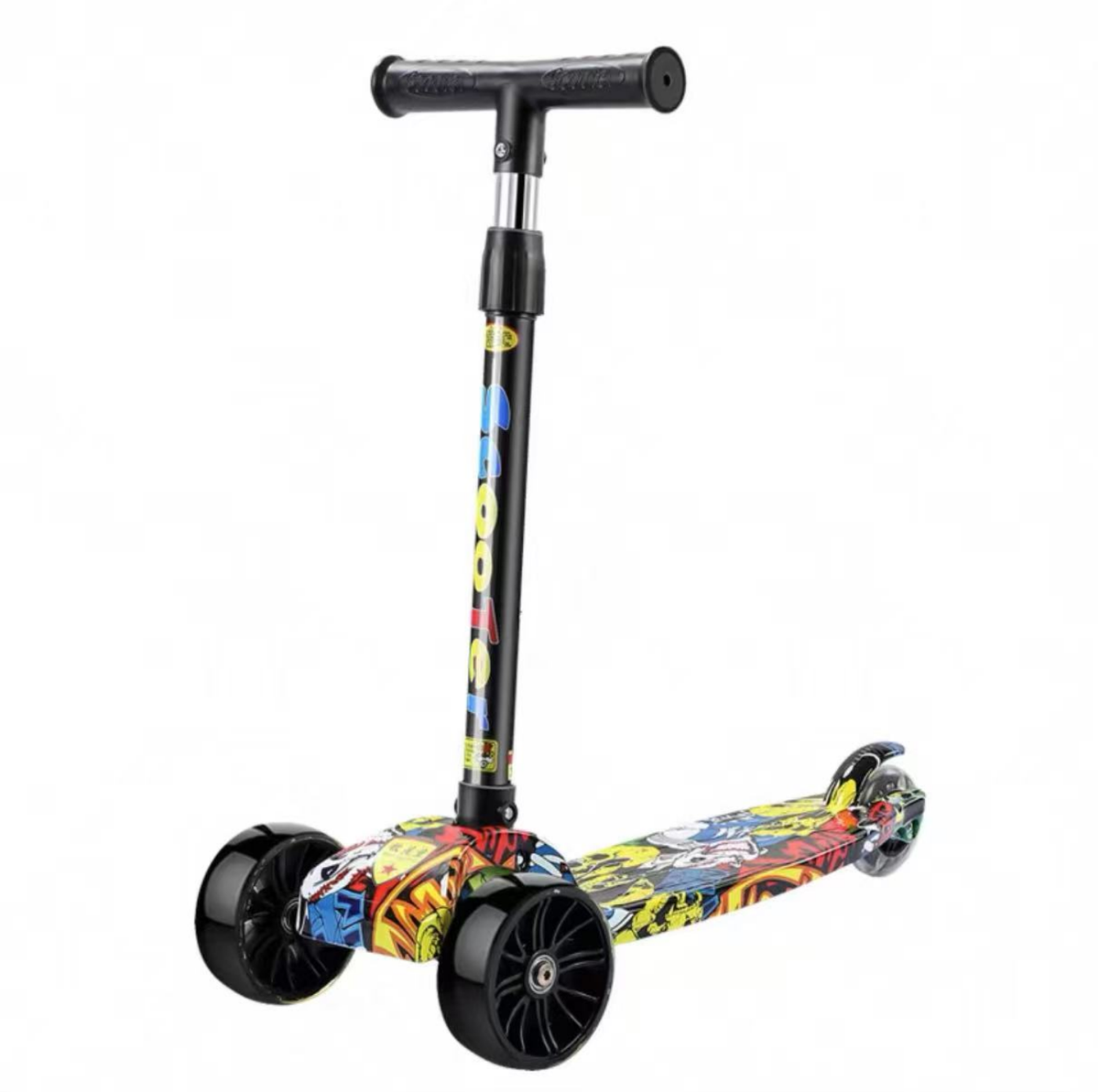 Height Adjustable 3-Wheeled Graffiti Scooter for Kids 3-8 Years Old