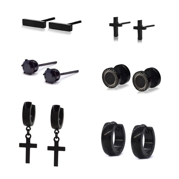 Androgyny Stainless Steel Stud &amp; Huggie Earrings - 6 Pairs Pack