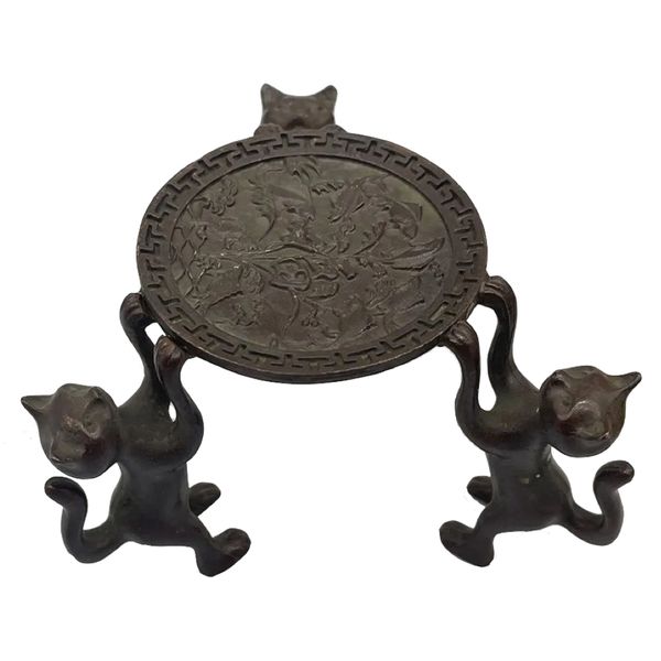 Decor Mini Vintage-Style Brass Three Cats Ornament Tea Pot Lid Holder - 7cm