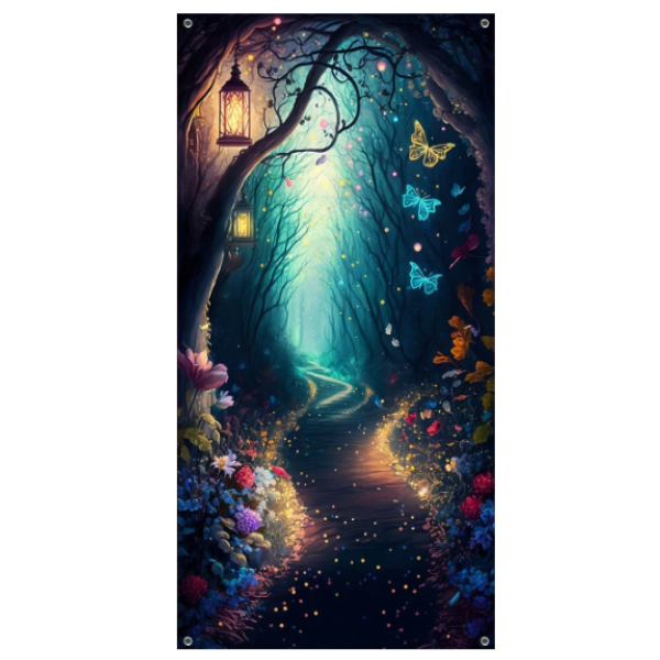 Magic Forest Tree Portal Door Tapestry - Floral Fantasy