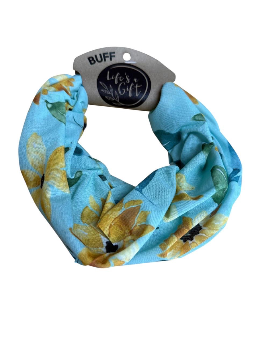Neck Gaiter - Golden Yellow Flowers on Blue