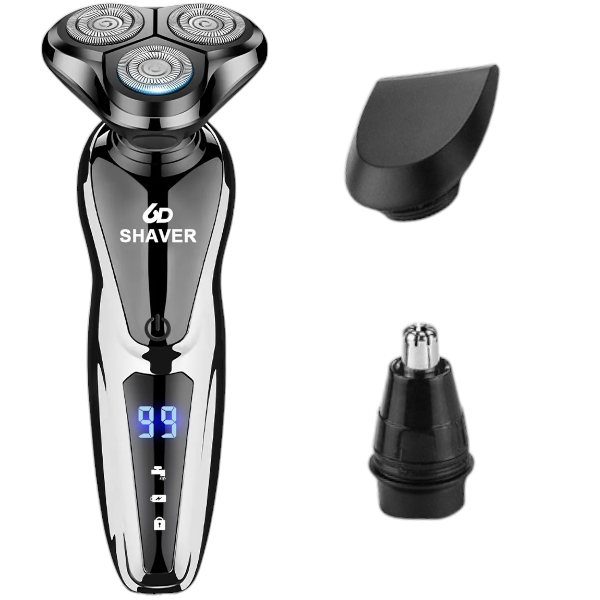 Digital-Display Waterproof Electric Shaver With 3 Removable Blades - Black
