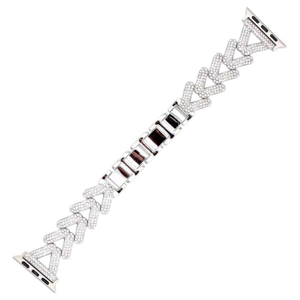 Elegant Arrow-Link Rhinestone Encrusted Apple Watch Strap - Silver
