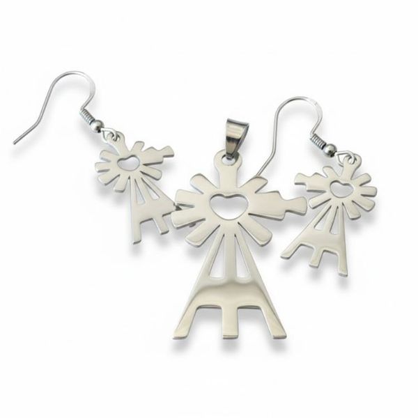 Handmade 3-Piece Stainless Steel Windmill/Windpomp Pendant &amp; Earring Set