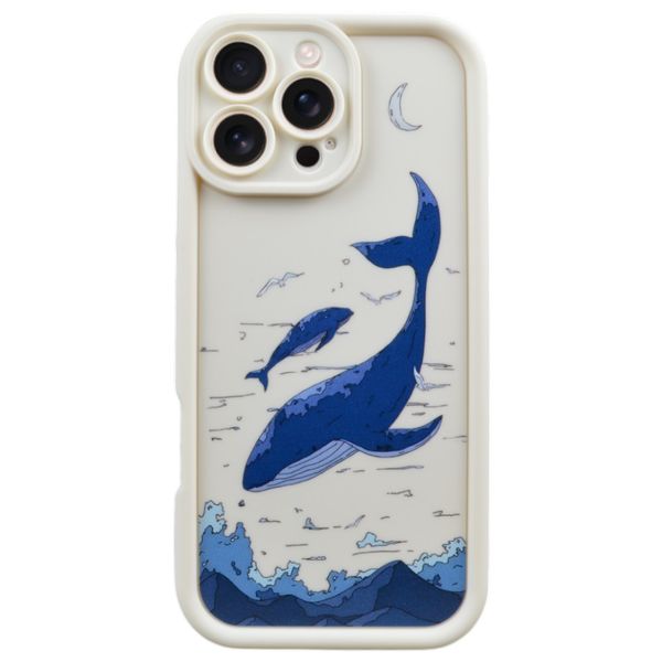 Whale Print Anti-Bump Phone Case Compatible With iPhone 16 Pro Max - Blue