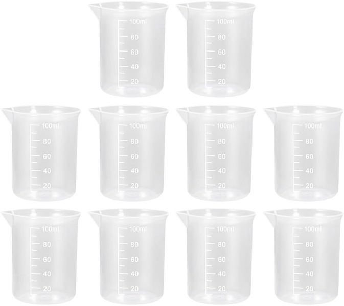 10 Piece 100ml Plastic Measuring Cups with Scale Pp Graduated Beakers