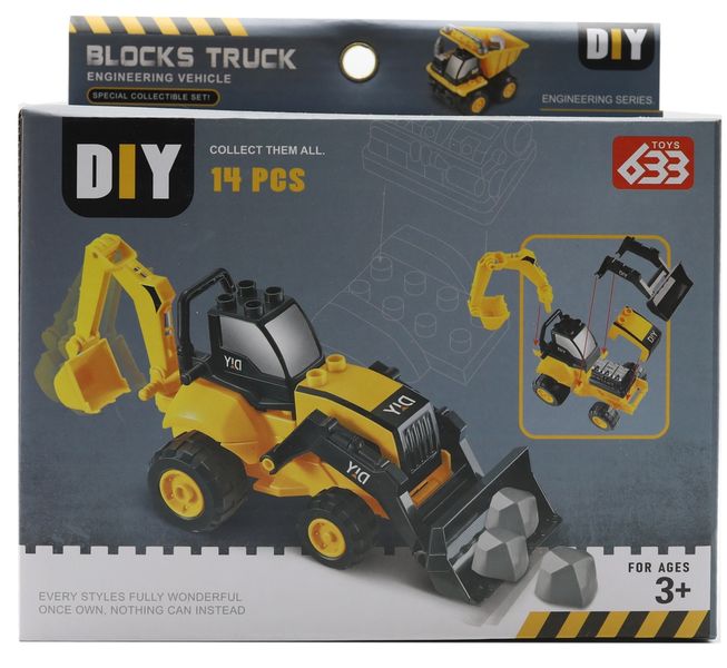 DIY 14-Piece Construction Truck Set - Free-Wheel Excavator Toy Kit