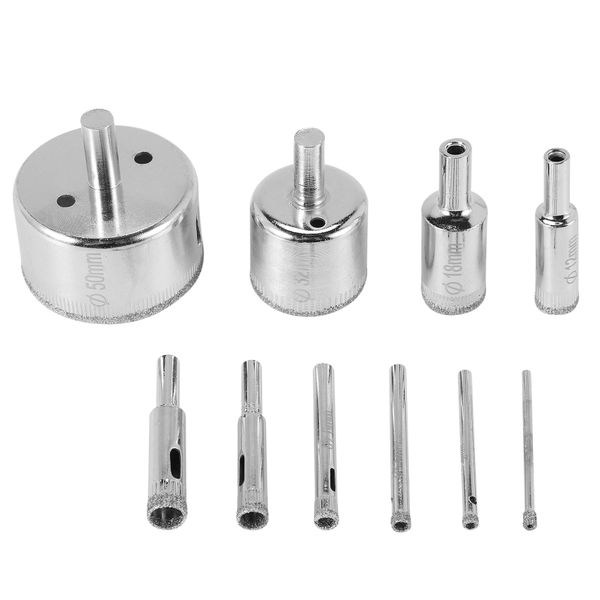 10 Pcs Diamond Hole Saw 3-50Mm Set Tile Ceramic Marble Compatible with None