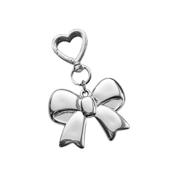 Charming Heart Shaped Keychain With Resin Bowknot Charm - Cloud Silver