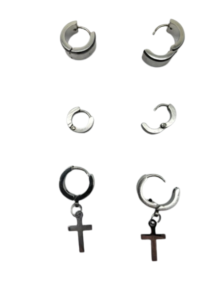 Fabulae Men Silver Stainless Steel Earring Set, Jauier