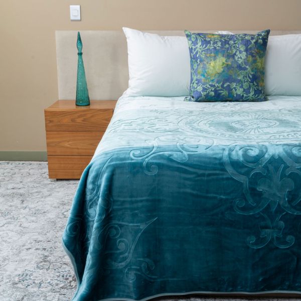 Sesli - Mink Colourful 1Ply Blanket – Queen Size - Pattern Teal